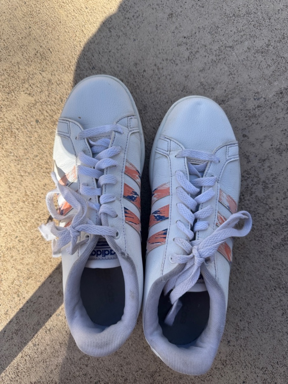 adidas White Sneakers with Pink Stripes